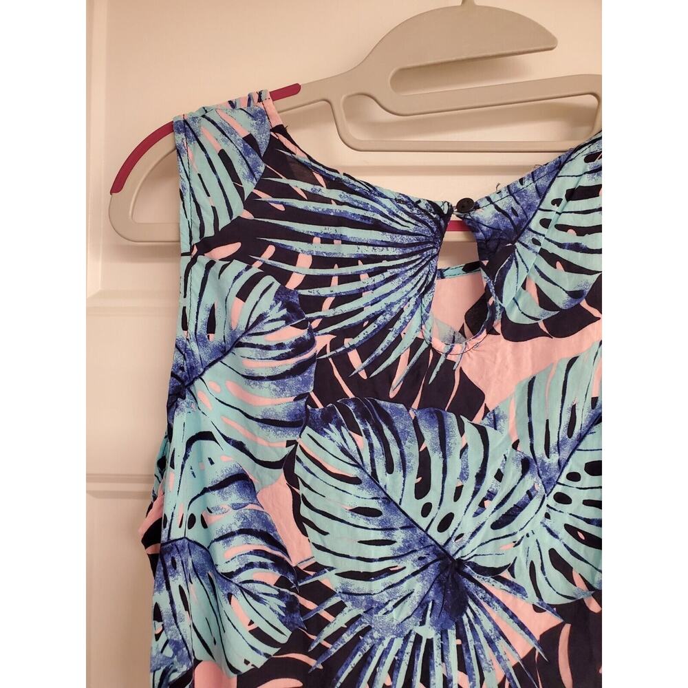 Women's Tribal Jeans Blue & Pink Tropical Jungle Floral Side Tie Tank | Size PS - Picture 8 of 13